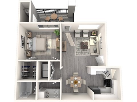 Floor plan for 1 bed, 1 bath, 723 sqft