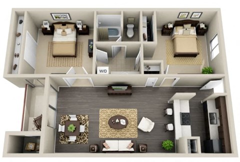 Floor plan for 2 beds, 1 bath, 922 sqft
