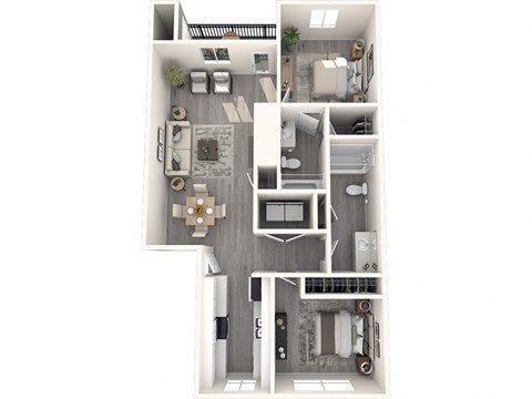 Floor plan for 2 beds, 2 baths, 953 sqft