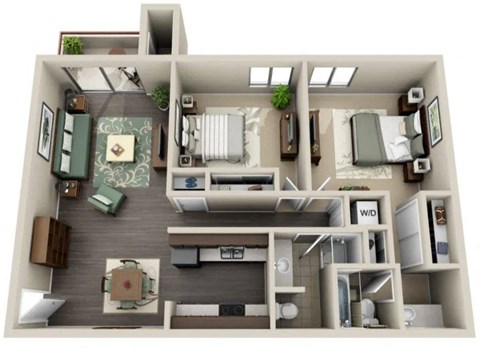 Floor plan for 2 beds, 2 baths, 1013 sqft