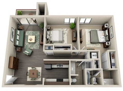 Floor plan for 2 beds, 2 baths, 1080 sqft