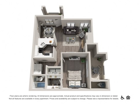 Floor plan for 1 bed, 1 bath, 741 sqft