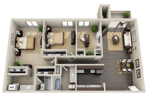 Floor plan for 3 beds, 2 baths, 1245 sqft