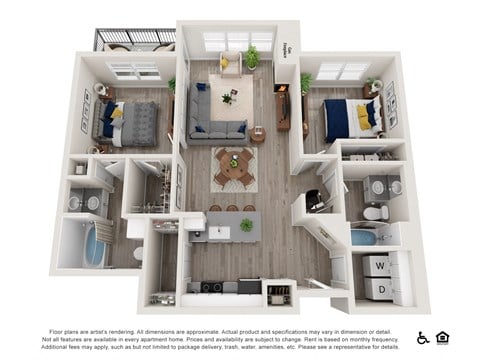 Floor plan for 2 beds, 2 baths, 1008 sqft