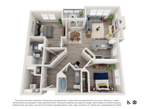 Floor plan for 2 beds, 2 baths, 1084 sqft