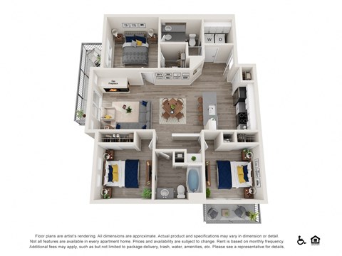 Floor plan for 3 beds, 2 baths, 1089 sqft