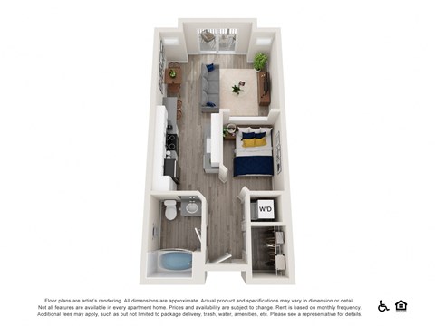 Floor plan for studio, 1 bath, 499 sqft