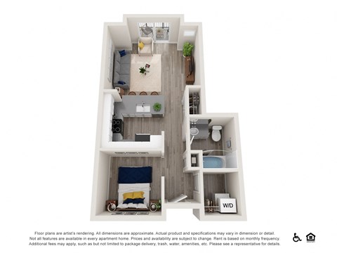 Floor plan for studio, 1 bath, 577 sqft