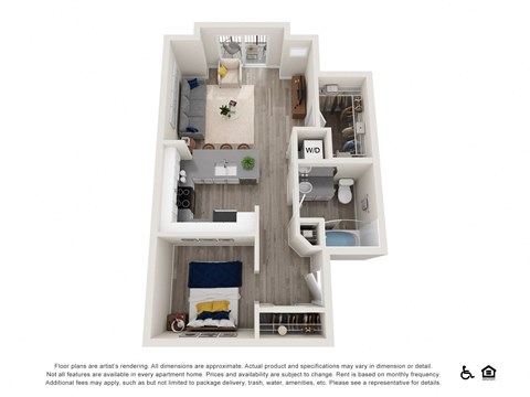 Floor plan for studio, 1 bath, 612 sqft