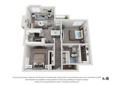 Floor plan for 2 beds, 1 bath, 974 sqft