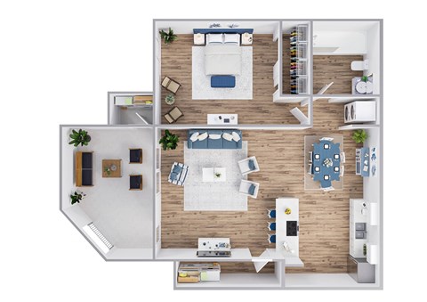 Floor plan for 1 bed, 1 bath, 740 sqft
