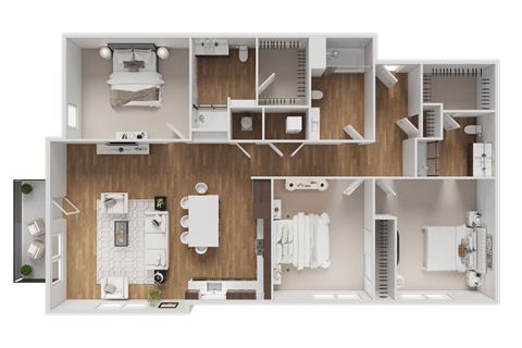Floor plan for 3 beds, 3 baths, 1485 sqft