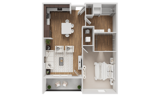 Floor plan for 1 bed, 1 bath, 690 sqft