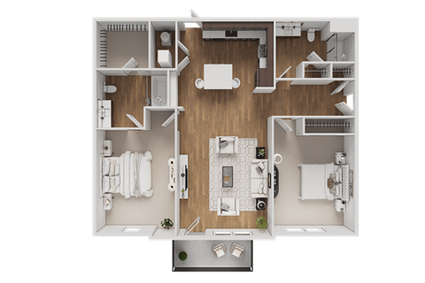 Floor plan for 2 beds, 2 baths, 1121 sqft