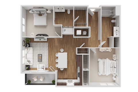 Floor plan for 2 beds, 2 baths, 1040 sqft