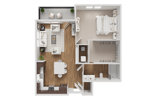 Floor plan for 1 bed, 1 bath, 760 sqft