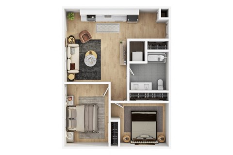 Floor plan for 1 bed, 1 bath, 761 sqft
