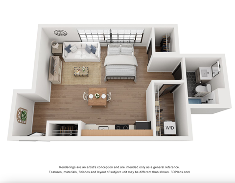 Floor plan for studio, 1 bath, 516 sqft