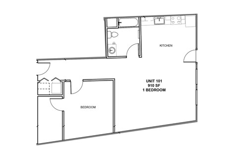 Floor plan for 1 bed, 1 bath, 910 sqft