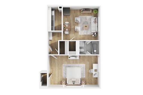Floor plan for 1 bed, 1 bath, 593 sqft