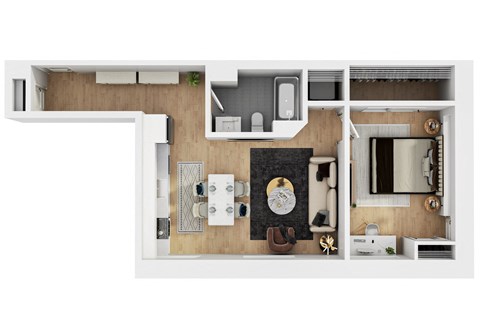Floor plan for 1 bed, 1 bath, 664 sqft
