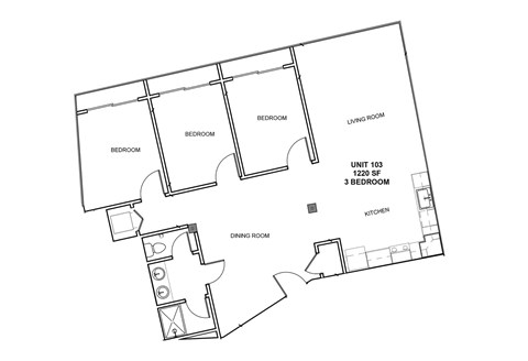 Floor plan for 3 beds, 1 bath, 1220 sqft