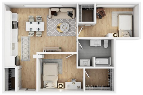 Floor plan for 1 bed, 1 bath, 756 sqft