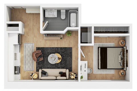 Floor plan for 1 bed, 1 bath, 526 sqft
