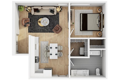 Floor plan for 1 bed, 1 bath, 901 sqft