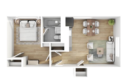 Floor plan for 1 bed, 1 bath, 435 sqft