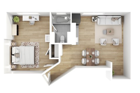 Floor plan for 1 bed, 1 bath, 530 sqft