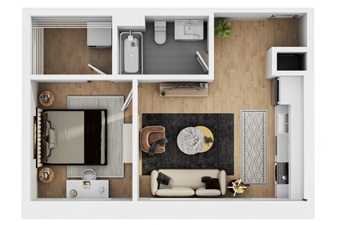Floor plan for 1 bed, 1 bath, 539 sqft