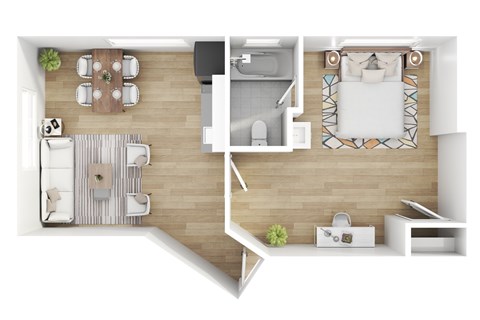 Floor plan for 1 bed, 1 bath, 525 sqft