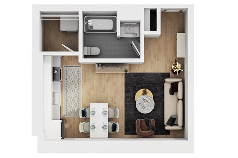 Floor plan for studio, 1 bath, 404 sqft