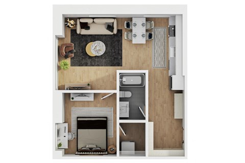 Floor plan for 1 bed, 1 bath, 657 sqft