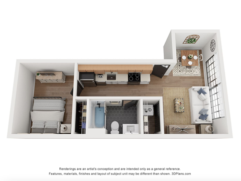 Floor plan for 1 bed, 1 bath, 528 sqft