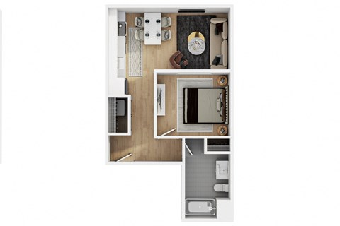 Floor plan for 1 bed, 1 bath, 539 sqft
