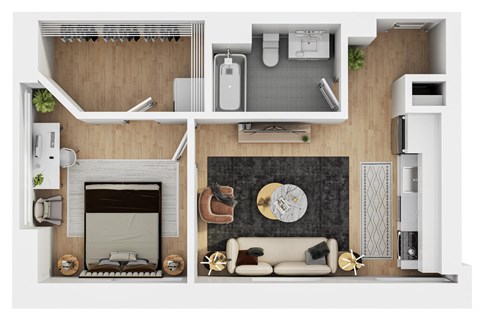 Floor plan for 1 bed, 1 bath, 575 sqft
