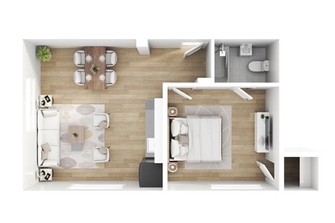 Floor plan for 1 bed, 1 bath, 450 sqft
