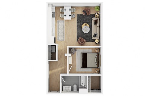 Floor plan for 1 bed, 1 bath, 658 sqft