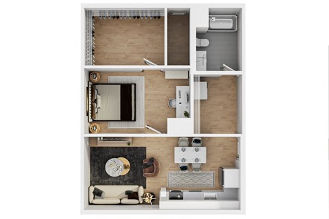 Floor plan for 1 bed, 1 bath, 661 sqft