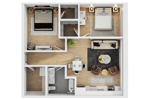 Floor plan for 2 beds, 1 bath, 816 sqft