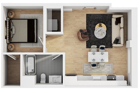 Floor plan for 1 bed, 1 bath, 567 sqft