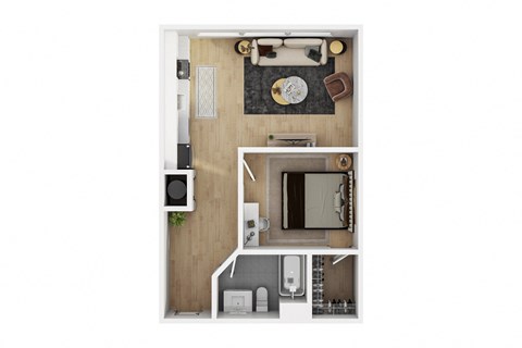 Floor plan for 1 bed, 1 bath, 600 sqft