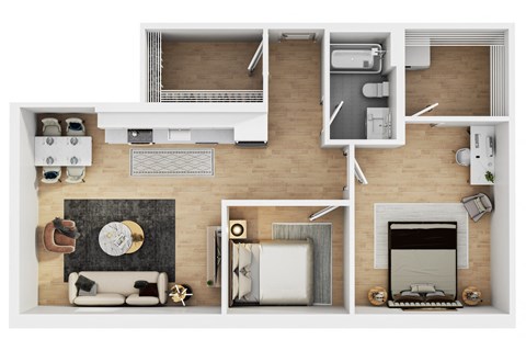 Floor plan for 1 bed, 1 bath, 864 sqft