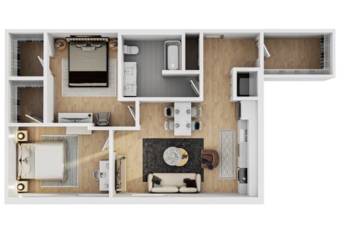 Floor plan for 2 beds, 1 bath, 908 sqft