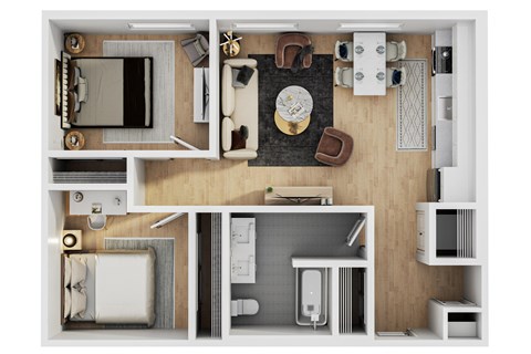 Floor plan for 2 beds, 1 bath, 752 sqft