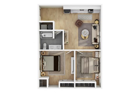 Floor plan for 2 beds, 1 bath, 762 sqft