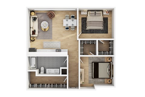 Floor plan for 2 beds, 1 bath, 968 sqft