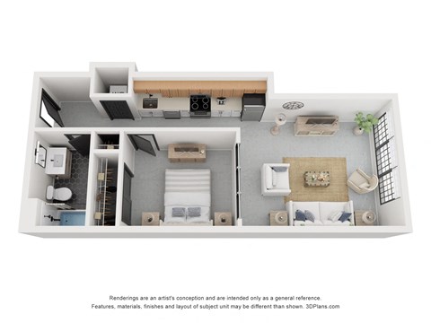 Floor plan for 2 beds, 1 bath